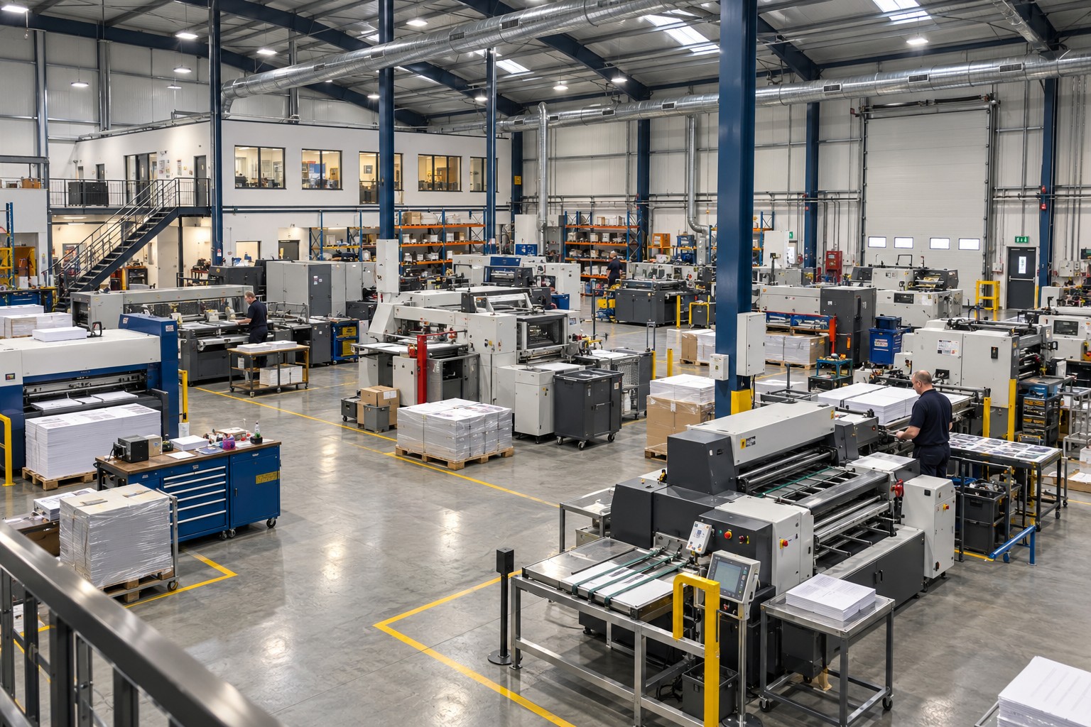 Modern industrial printing and finishing machinery workshop